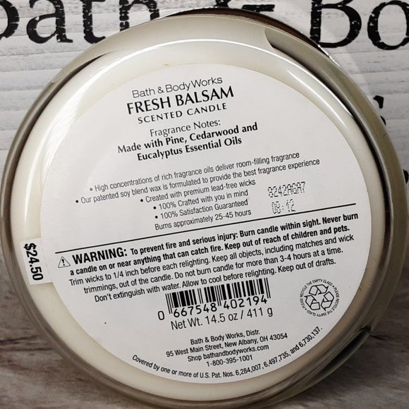 BATH & BODY WORKS HOME 'FRESH BALSAM' 3~WICK SCENTED CANDLE - Picture 4 of 7